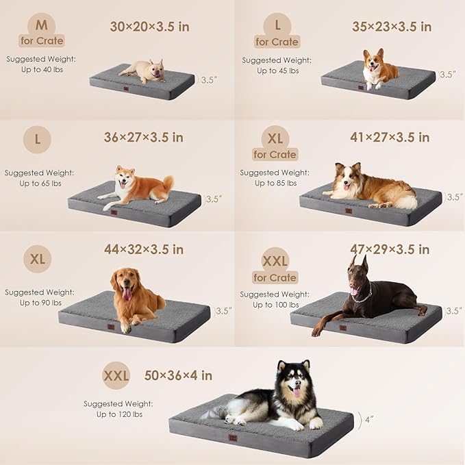 EHEYCIGA Orthopedic Dog Bed Large with Removable Washable Cover, 50IN Grey | Egg Crate Foam Support, Durable Oxford fabric, Non-Slip Bottom, Machine Washable, Soft Waterproof Plush Pet Bed Mat For Crate
