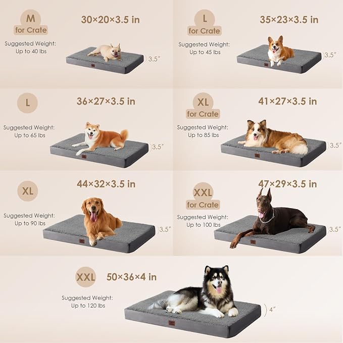 EHEYCIGA Orthopedic Dog Bed Large with Removable Washable Cover, 41IN Grey | Egg Crate Foam Support, Durable Oxford fabric, Non-Slip Bottom, Machine Washable, Soft Waterproof Plush Pet Bed Mat For Crate