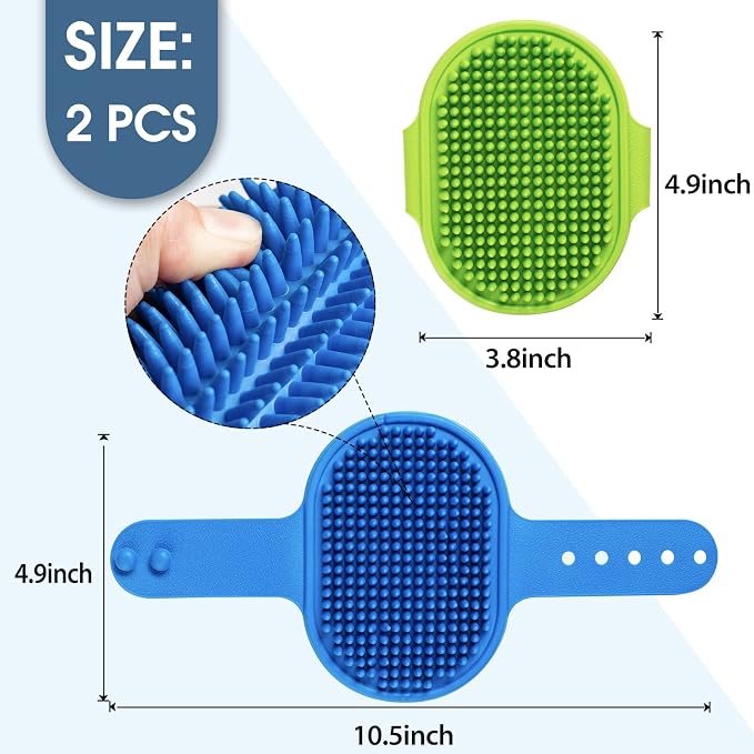Dog Grooming Brush, Lilpep Pet Shampoo Bath Brush Soothing Massage Rubber Comb with Adjustable Ring Handle for Long Short Haired Dogs and Cats (Blue+Green, pack of 4)