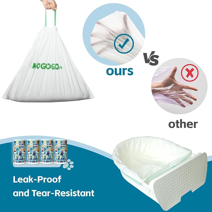 100 Pack Litter Box Bags, Compatible with Self Cleaning Litter Box Scooper Young & Luxury Pro & Ultra, Automatic Litter Box Liners, Replacement Trash Bags with Drawstring, 25.59" x 15.75"