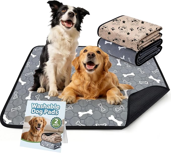 BAEJMJK Washable Dog Pee Pads, Reusable Dog Crate Mats Puppy Training Pads, 4-Layer Super Absorbent Waterproof Non-Slip Leak-Proof Ideal for Potty, Playpen & Travel(28"x40",Coffee & Gray 2-Pack)