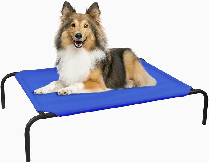 Elevated Dog Bed for Medium Dogs, Dog Cot Bed with Sturdy Steel Frame for Indoor & Outdoor Use, Non Slip, Easy to Clean, 43.5 Inches, Blue