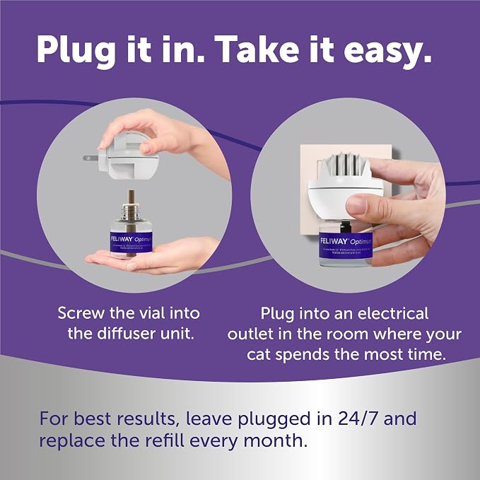 FELIWAY Optimum Cat Calming Pheromone Diffuser Refill - 1 Pack | Advanced Support to Help Reduce Urine Spraying, Scratching, Fighting & Hiding Due to Stress. 30-Day Diffuser Supply