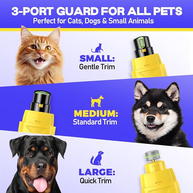 Whisper-Quiet Dog Nail Grinder, 50% More Powerful 6-Speed Pet Nail Trimmer with LED Display & 4 LED Lights, 3 Grinding Bits, No Over-Cutting, Stress-Free Grooming for Dogs, Cats & All Sensitive Pets