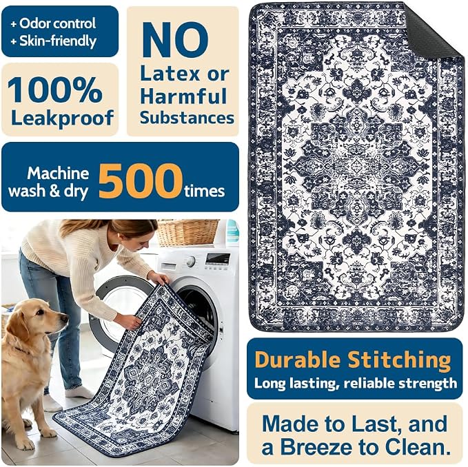 Washable Pee Pads for Dogs, 2 Pack Reusable Puppy Training Pads 40"x26" Super Absorbent Waterproof Dog Training Pads, Non-Slip Potty Pads, Whelping Pads Litter Mat Navy Blue