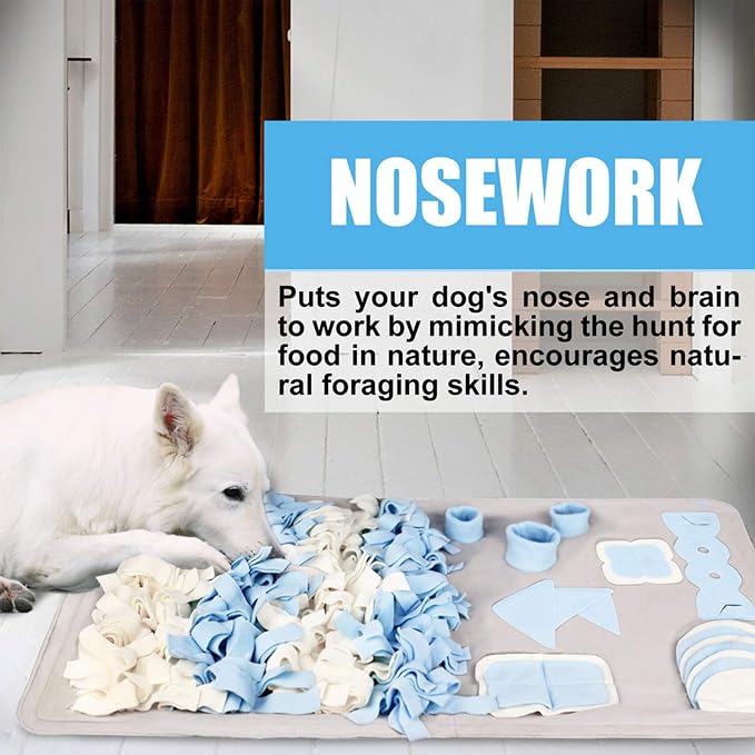 Snuffle Mat for Dogs: Slow Food Interactive Experience - 7 Enrichment Foraging Games for Large Dog Owners Needing to Burn Pet Energy - Washable 1000 Times - 38x38 inch - Grey