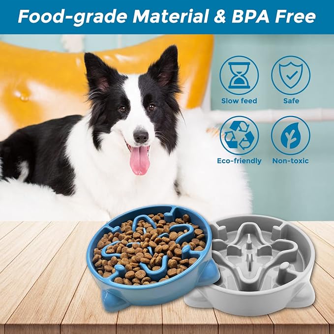 VANNON Slow Feeder Dog Bowls Durable Puzzle Feeder Non Slip Dog Food Dish Bloat Stop Food Bowls for Small Medium Dogs, 3 Cups, BPA Free, Blue