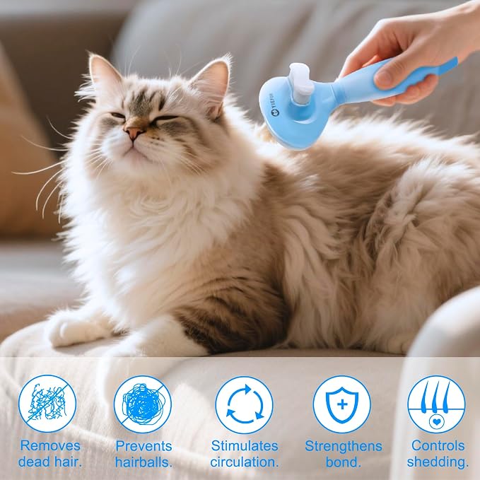Cat Brush for Shedding, Self Cleaning Brush for Long & Short Hair Cats | For Indoor Cats,Removes Loose Hair,Reduces Shedding,Soft Rounded Tips,Ergonomic Silicone Handle,Gentle Massage,Easy Grooming