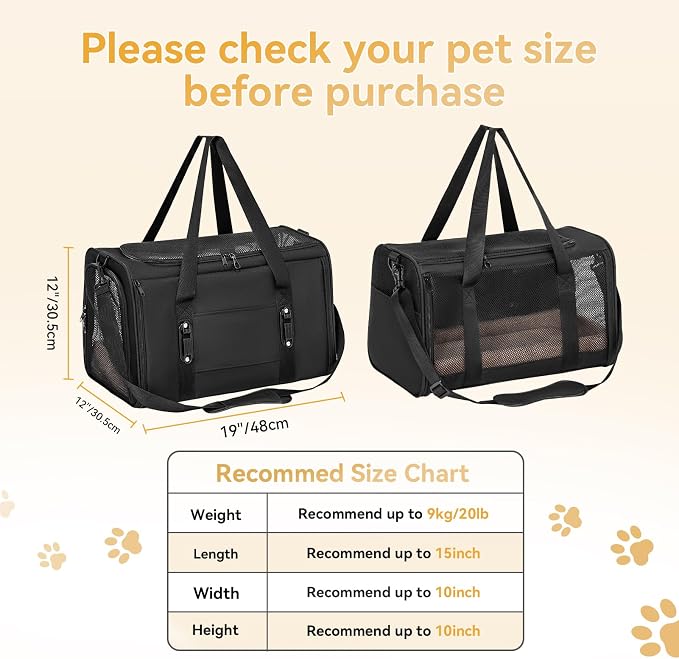 PETSFIT Large Cat Car Carrier with Patented Safety Buckles(19 x 12 x 12) – Roomy Escape-Proof for Safe Driving, Lockable Zippers & Safety Tether, Soft-Sided Travel Carrier for Road Trips & Vet Visits