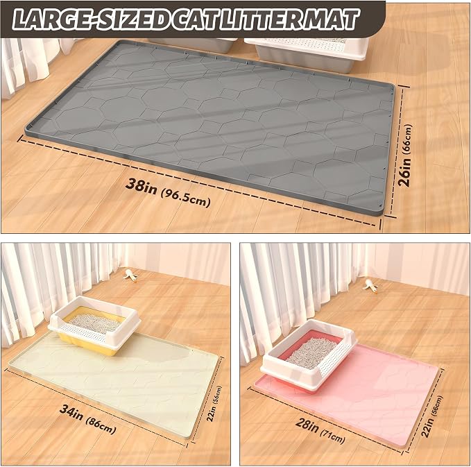 Silicone Cat Litter Mat for Litter Box-28" X 22" Kitty litter pads, Waterproof & Leak-Proof Trapping Design, Non-Slip Durable Easy to clean (Gray)
