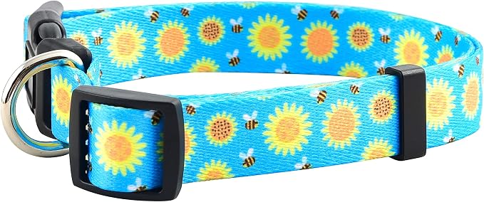 Native Pup Flower Dog Collar, Adjustable Small Medium Large, Cute Girl Female Summer Spring Pretty Designer Puppy Essentials Accessories, Pink Floral Blue Daisy Rose (Medium, Sunflower)