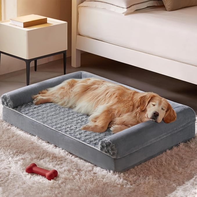 BFPETHOME Orthopedic Washable XXL Dog Bed for Senior Dog Cozy Sleep | Extra Large Waterproof Big Soft Pet Couch Bed for Dogs Relax with Removable Cover Supportive Egg Crate Foam Grey 48x35 Inch