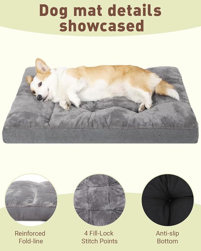 NUPIDA Dog Bed for Crate for Small Dogs, Machine Washable Bed Plush Pet Kennel Pad with Non-Slip Bottom, Pet Sleeping Mat, 23x17 Inch, Dark Gray