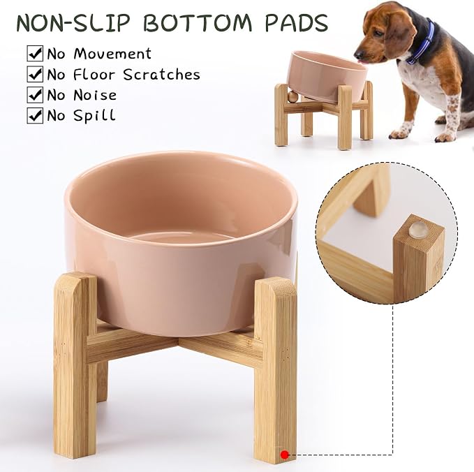 Petygooing Khaki Elevated/Raised 15°Slanted Ceramic Dog Bowl for Small and Medium Breeds, Tilted Anti Slip Pet Feeding Bowl,Food Water Dish with Stand for Cats and Dogs (28 OZ/3.6 Cups)