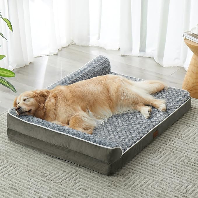 BFPETHOME Orthopedic Washable Dog Bed, Sleeping Couch for Large Senior Dogs | Deluxe Plush Rose Velvet Washable Cover, Egg Crate Foam Support, Waterproof Lining, Non-Slip Bottom, Senior Dogs