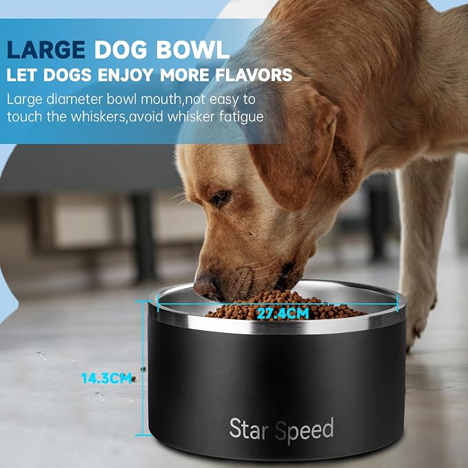 200oz Large Stainless Steel Dog Bowl. Extra Large Dog Water Bowls for Large Dogs with Rubber Bottom, Drop Resistant and Durable, Keeps Cold, Fits Different Size Big Dog Food Bowls，Black