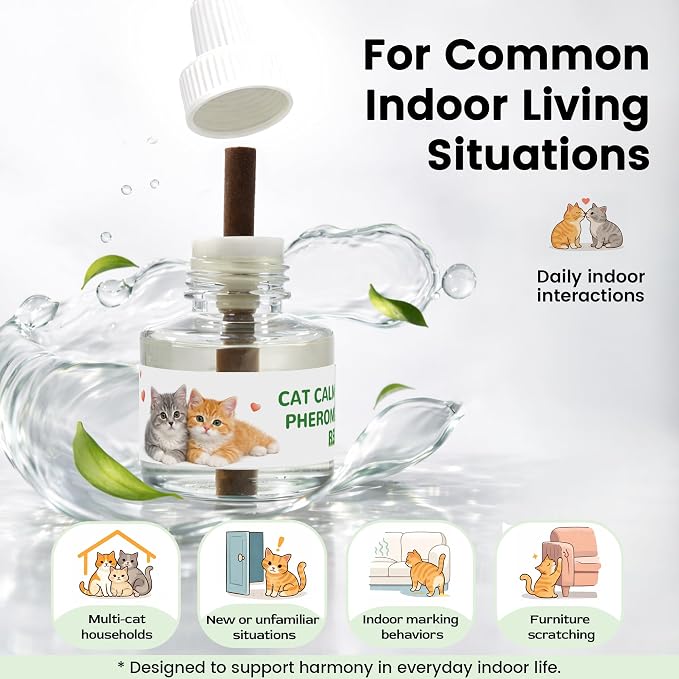 Cat Calming Pheromone Diffuser Kit, Plug-in Diffuser + 2 Refills (60-Day Supply), Reduces Anxiety & Stress for Indoor Cats, Safe for Kittens & Multi-Cat Homes
