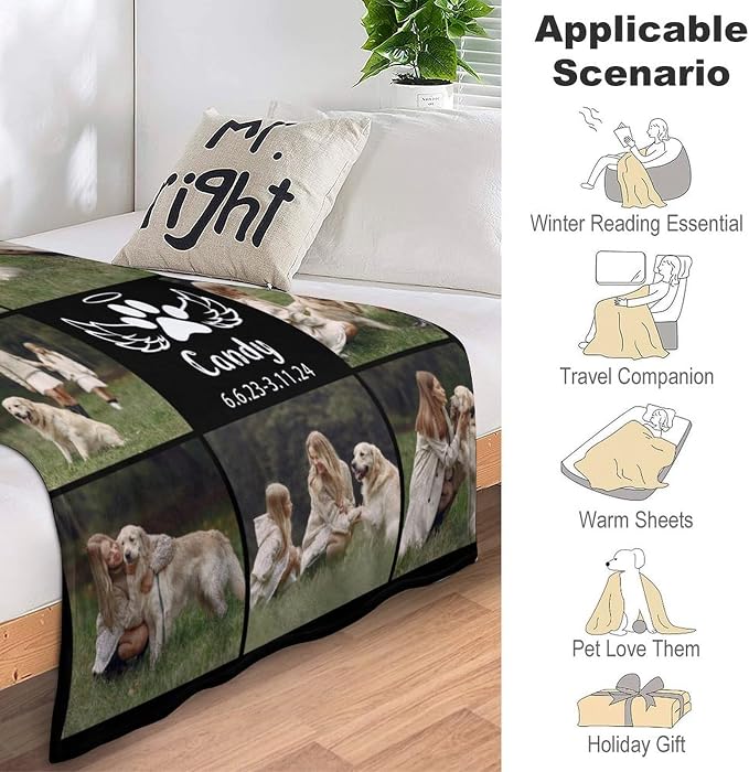 Personalized Dog Blankets with Photos Custom Dog Blanket with Pictures - Customized Pet Memorial Blanket Gifts for Loss of Dog, Loss of Pet Remembrance Gift, in Loving Memory Blanket for Dog Lover S