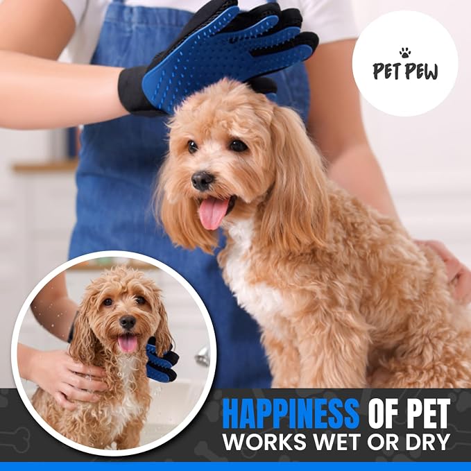 [Upgraded] Grooming Gloves for Dogs & Cats – Premium Deshedding & Massage Mitt with 260 Silicone Tips – Gentle Hair Remover Glove for Long, Short & Curly Fur – Left & Right Hand – 1 Pair (Blue)