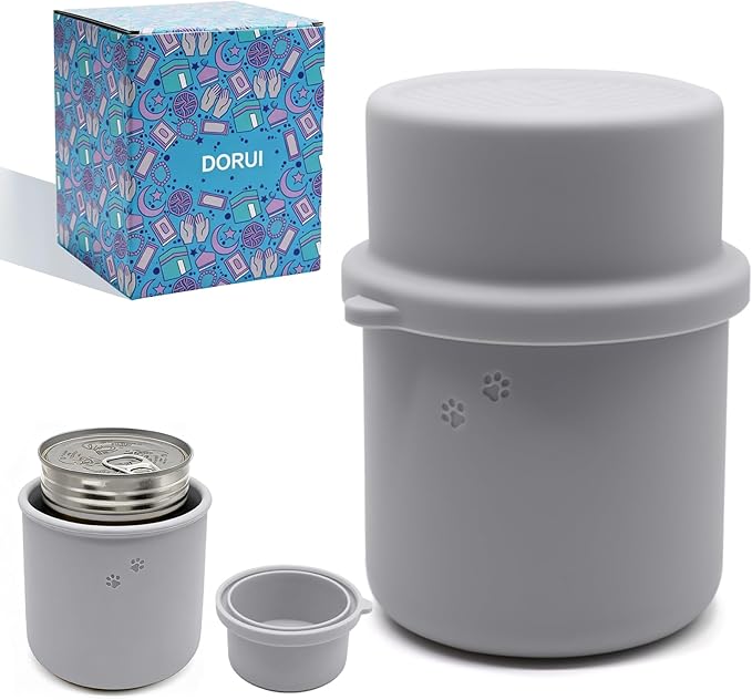 Original Canned Dog Food Storage Container | Silicone Can Cover Pet Food Sealer | BPA Free, Airtight, Dishwasher & Freezer Safe (Grey)