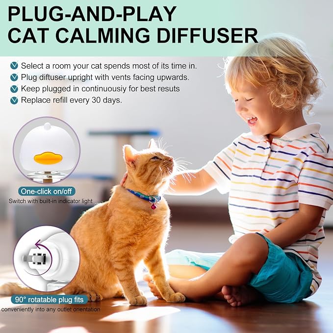 Cat Calming Pheromone Diffuser 4 in 1 Kit Cat Relaxing Pheromone Diffuser Relieve Anxiety Reduce Fighting Spraying and Scratching 48ml Refill
