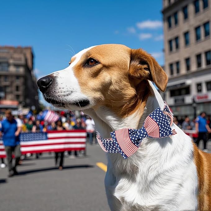 DOGWONG American Flag Dog Collar, 4 of July Dog Bow Collar Heavy Duty Adjustable Patriotic Dog Collar with Bowtie for Small Medium Dogs