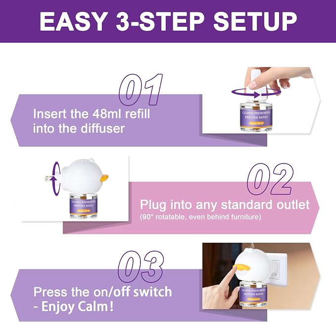 6-In-1 Advanced Cat Pheromone Calming Diffuser 120 Days (2 Plugs+4 Refills) | Relieve Anxiety, Help Reduce Fighting, Spraying & Scratching, Drug-Free & Odorless Safe Relaxation Solution