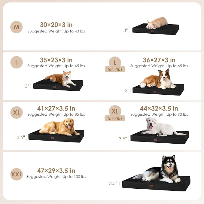 EHEYCIGA Large Memory Foam Dog Crate Bed Washable, 35x23Inch, Black | High Density Egg Crate Foam, Waterproof Liner, Removable Easy Clean Cover, Non-Slip Bottom, Fits Crate, Floor and Sofa