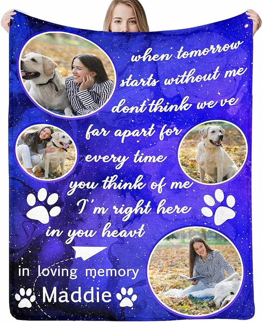 Custom Photo Blanket Best Memorial for Your Pets - Personalized Cozy Fleece Throws Blanket with Picture Upload for Dogs Cats Family Friends