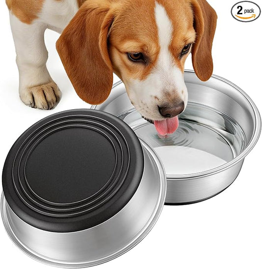 Stainless Steel Dog Bowls Set of 2, Extra Thick Metal Bowls, with Non-Slip Rubber Base Dog Bowl, BPA Free, Holds 4 Cups(32 fl oz), for Small Dogs, Black