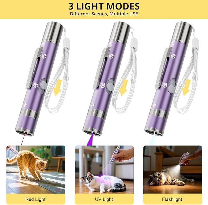 Cat Toy, Distinctive Purple Painted Metal Casing with Paw Print Design, USB Rechargeable, 3 Light Modes & 5 Adjustable Patterns,Interactive Chase Toy for Indoor Cat & Dog & Bird Training & Exercise