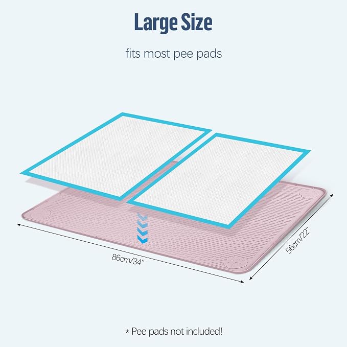 Pee Pad Holder for Dogs 34''x22'' Silicone Puppy Pee Pad Tray, Pink | Extra Large Dog Potty Tray Leak-Proof, High Edge, No Spill Training Pads for Floor Protection, No Pee Pads