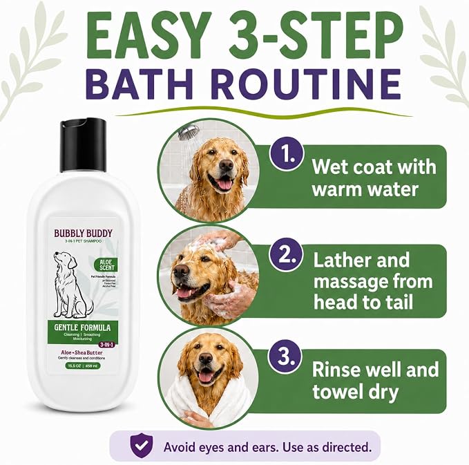 3-in-1 Pet Shampoo for Dogs, Aloe Scent Dog Shampoo and Conditioner with Aloe, Shea Butter, Colloidal Oatmeal, Jojoba Oil & Vitamin E, pH Balanced Cleansing, Smoothing & Moisturizing, 15.5 fl oz