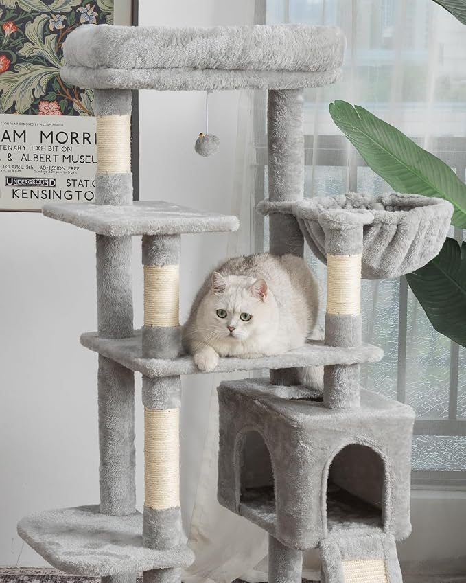 54 Inches Cat Tree, Tall Cat Tower with Hammock, Condo and Scratching Pad, Cat House with Plush Perch for Indoor Cats Adult