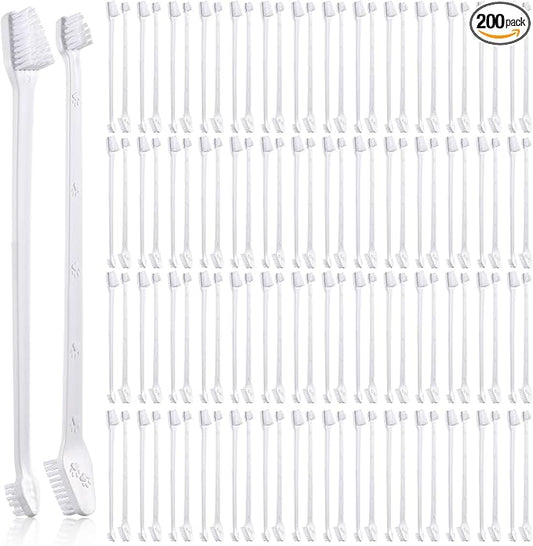 Gerrii 200 Count Dog Toothbrush Double Headed Pet Toothbrush Long Handle Dog Tooth Brushing Kit Soft Bristles Pet Tooth Brush for Doggy Cat and Most Pets Teeth Cleaning Dental Oral(White)