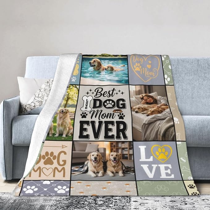 Nxwdwqa Personalized Dog Mom Blanket Throws with Photos, Custom Pet Mom Blanket, Dog Gifts for Pet Lovers, Customized Puppy Blanket for Adult Kid Birthday Christmas Fathers Mothers Valentines Gift
