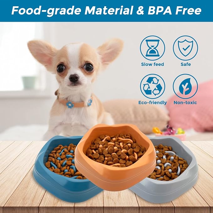 VANNON Slow Feeder Dog Bowls Non Slip Puppy Bowl Durable Dog Puzzle Feeder Bloat Stop Food Bowls for Puppy and Small Dogs, BPA Free, 2 Cups, Orange