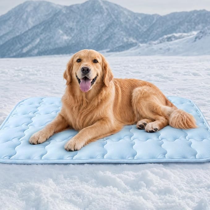 LINENLUX Dog Cooling Mat Q-Max > 0.5 Self Cooling Pad Non-Slip Breathable Pet Mat Washable Cooling Bed for Floor Crate Blue 40x60 inches