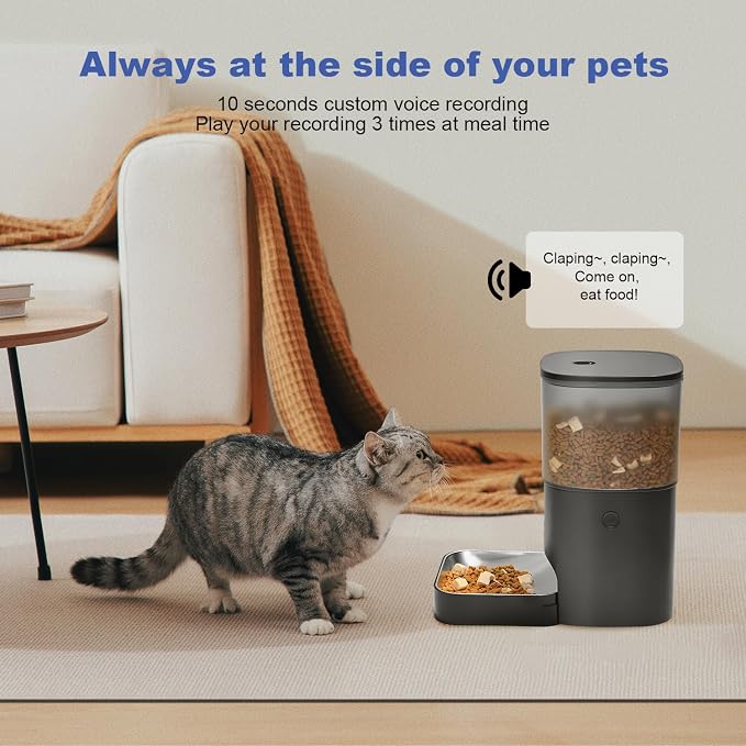 ANDOLL HOME 2.4G/5G Automatic Cat Feeder, 4L WiFi Food Dispenser with 10s Voice Recorder, Pet Feeder up to 10 Meals per Day, Timed Cat Feeder with Dry Food Sealed Ring(Matte Black, 4.0 L)