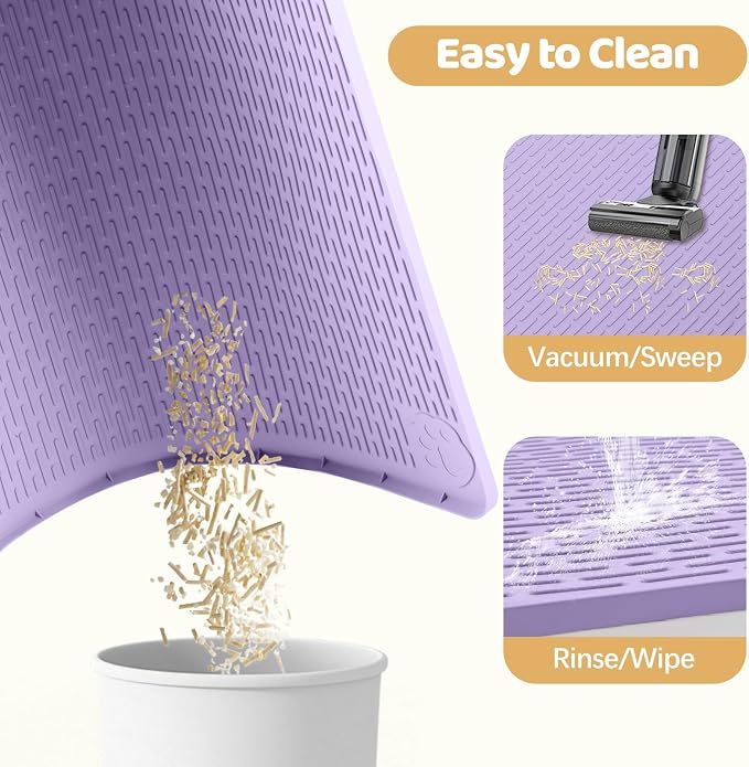 Silicone Cat Litter Mat for Litter Box 50”x35” Large Cat Mat, Purple | Waterproof, Non-Slip, Leak-Proof Rug Mat with Lip, Easy to Clean, Extra Large Litter Catcher Mat for Floor