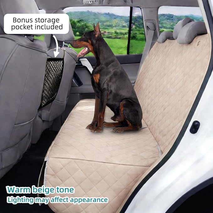 Bark Lover Dog Car Seat Cover for Back Seat Waterproof Backseat Protector, Nonslip Rear Seat Cover for Kids,Universal Size Fits Cars Trucks SUVs (Beige)