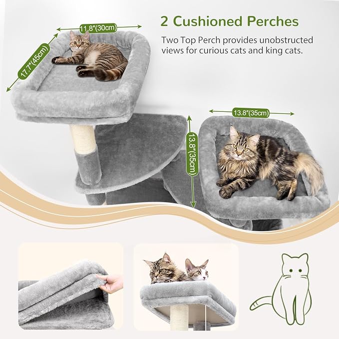 Globlazer S74E Pro Heavy Duty Maine Coon Cat Tree for Large Cats,Light Grey | 74in Sturdy Multi-Level Tall Cat Tree Tower for Indoor Adult Cats with Scratching Posts, 2 Cat Condos, 2 Top Perches
