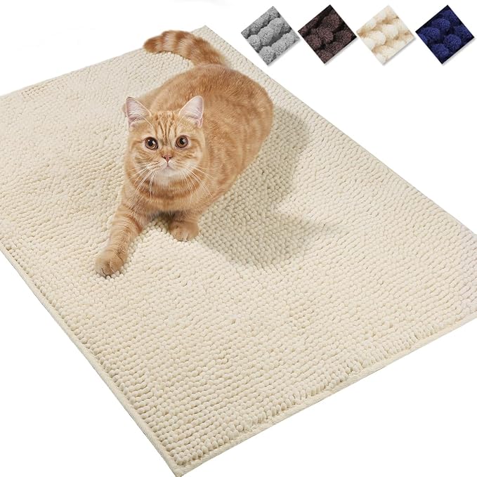 VIVAGLORY Cat Litter Mat Softgrip Litter Trapping Mat, 35"× 25", Beige | Litterbox Rug Box Catcher for Indoor & Floor, Easy Clean Washable Less-Mess Waterproof for Cat