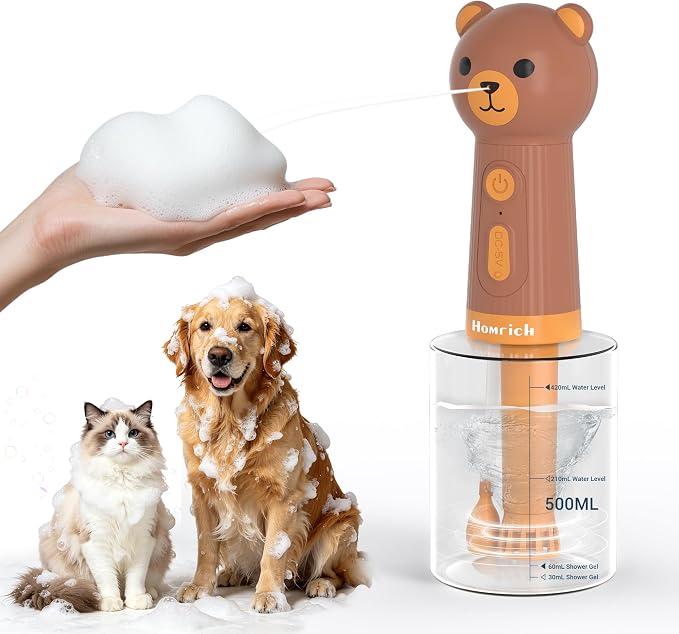 Homrich 500ml Dog Shampoo Foamer with Auto Mixing, Electric Dog Soap Dispenser, Rechargeable Automatic Pet Shampoo Sprayer, Bath Supplies - IPX7 Waterproof Foam Machine for Bathtub Pet Cleaning