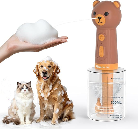 Homrich 500ml Dog Shampoo Foamer with Auto Mixing, Electric Dog Soap Dispenser, Rechargeable Automatic Pet Shampoo Sprayer, Bath Supplies - IPX7 Waterproof Foam Machine for Bathtub Pet Cleaning