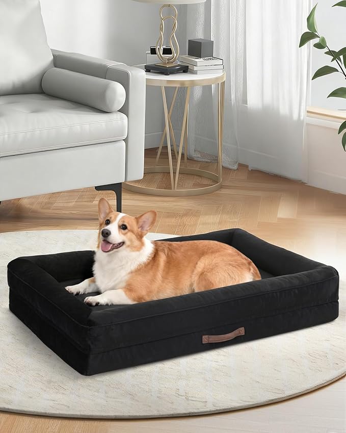 Upvilla Large Orthopedic Dog Bed, Four-Sided Cushioned Egg-Shaped Foam Dog Sofa, Waterproof Removable Cover, Pet Sofa Bed with Non-Slip Base, Large Pet Bed,Black