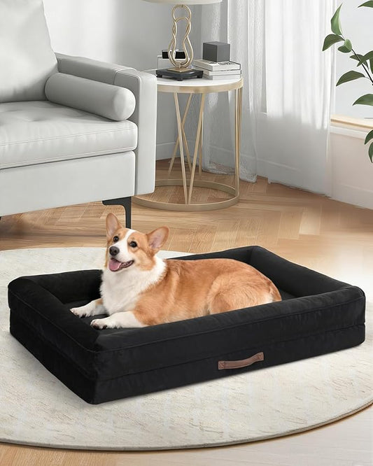 Upvilla Large Orthopedic Dog Bed, Four-Sided Cushioned Egg-Shaped Foam Dog Sofa, Waterproof Removable Cover, Pet Sofa Bed with Non-Slip Base, Large Pet Bed,Black