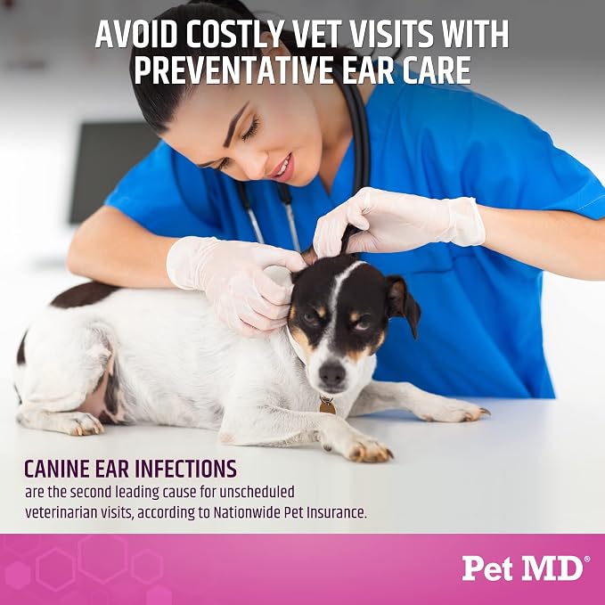 Pet MD Otic Ear Solution for Dogs & Cats - Sweet Pea & Vanilla Scent - 8oz | Dog and Cat Ear Cleaner to Help Reduce Wax & Build Up - Cleans and Deodorizes by Flushing Debris