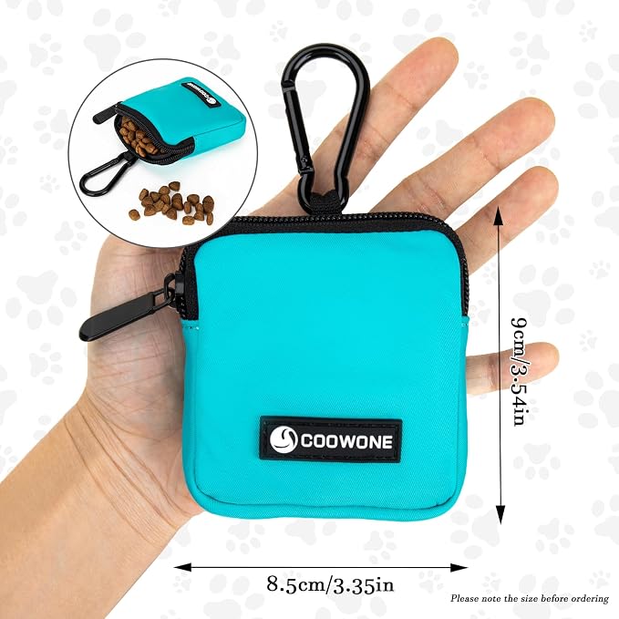 Dog Treat Pouch Pocket Sized Pet Puppy Training Pouch for Dog Training Behavior Aids, Waterproof Nylon Fabric Dog Poop Bag Holder, Hands Free Dog Walking Bag with Metal Carabiner(Lake Green)