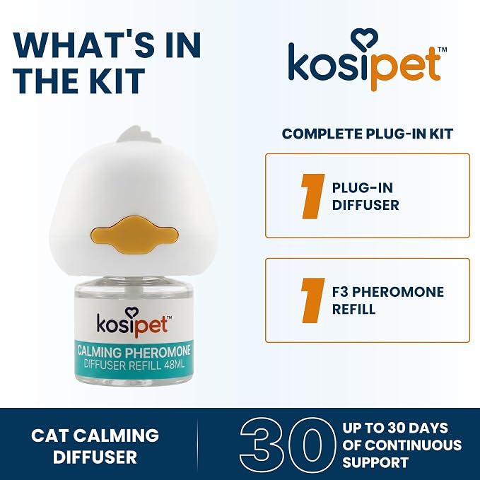 Cat Calming Diffuser with Feline Facial Pheromone (F3), Drug-Free & Scent-Free, 30-Day Plug-in Kit | Cat Calming Diffuser with Feline Facial Pheromone (F3)